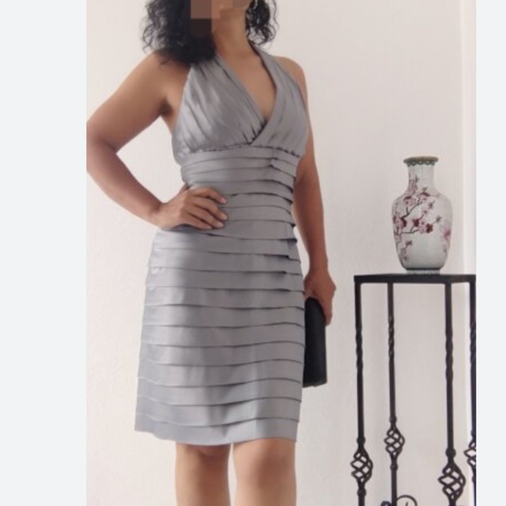 BCBGMaxazria lavender purple tiered mini halter dress